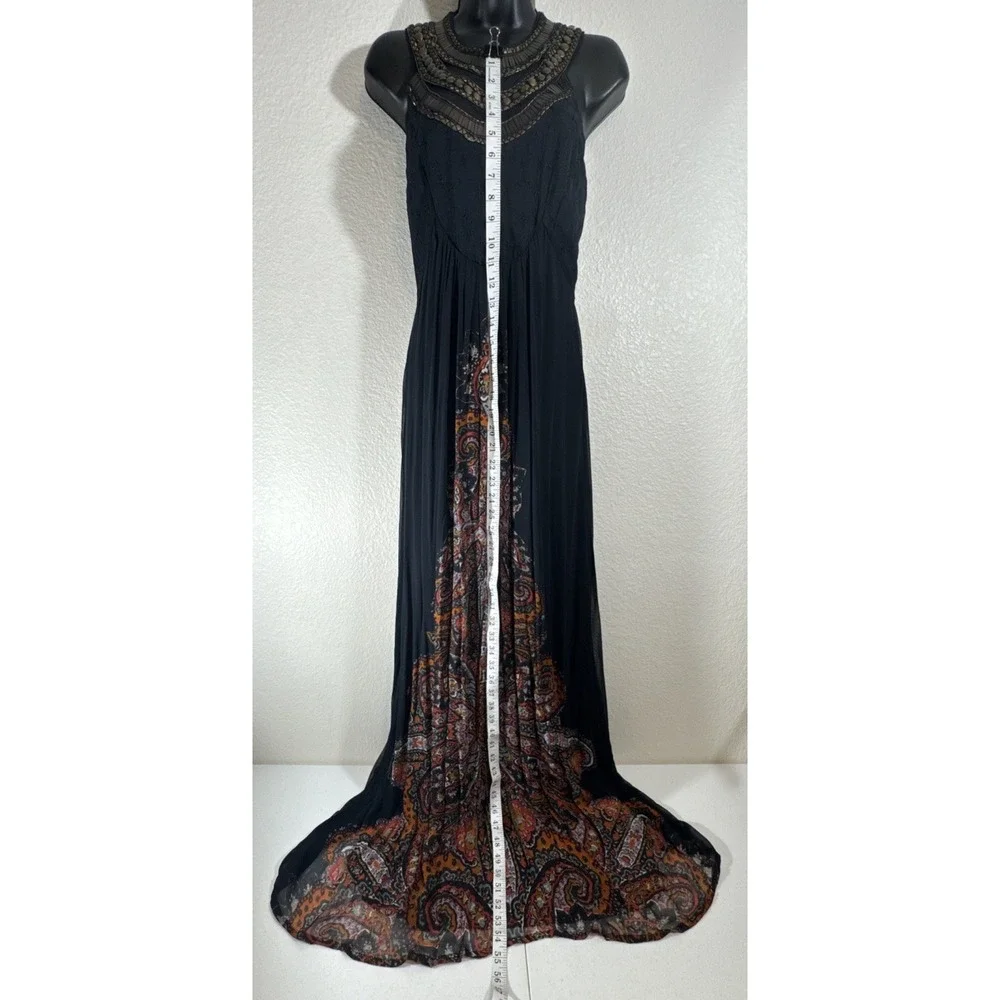 Free People Demeter Black Dress 4 Metal Beaded Boho Maxi Gown Whimsygoth $400 😍